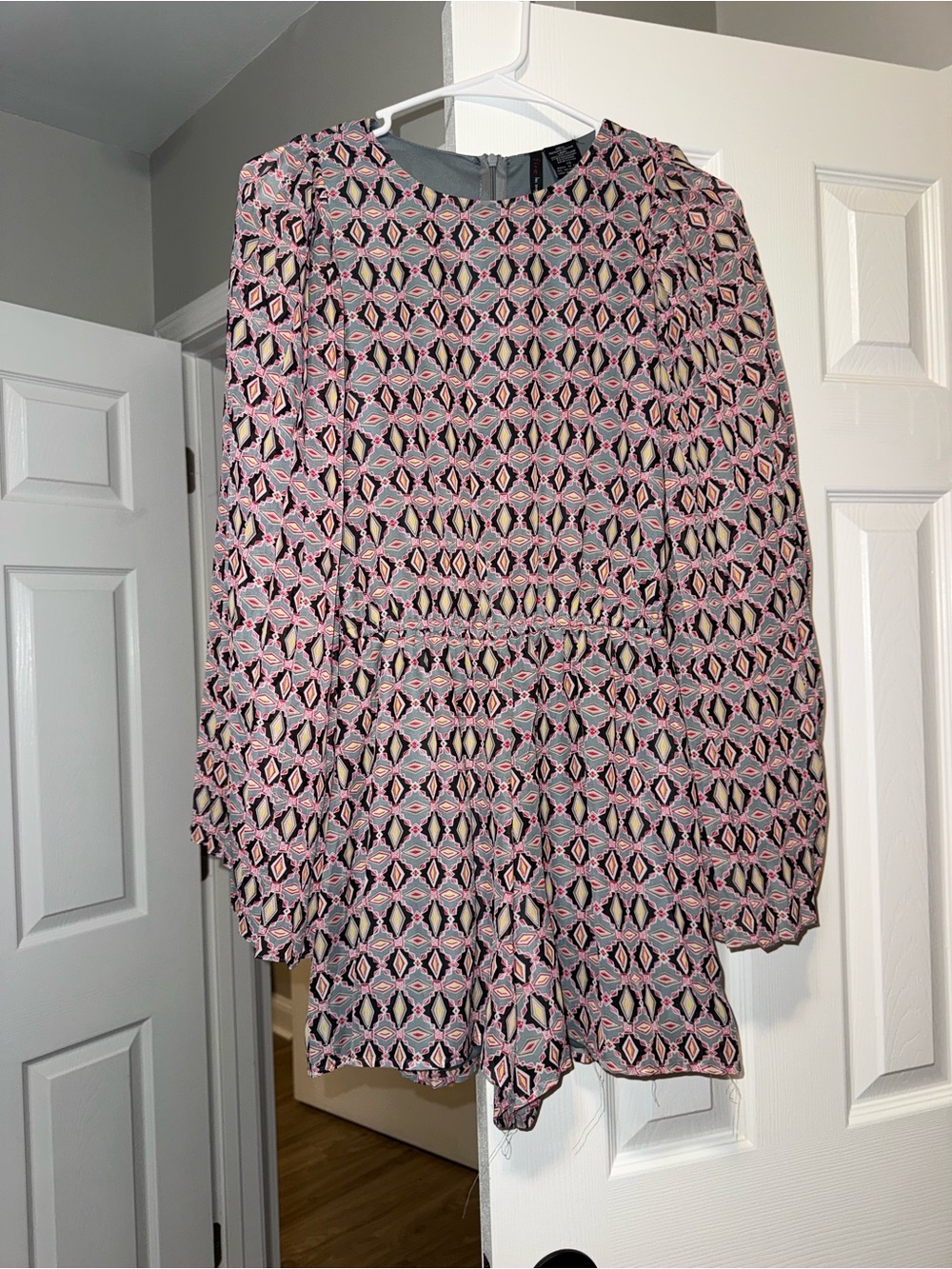 Fire Los Angeles Pink and Gray Geometric Long-Sleeve Romper